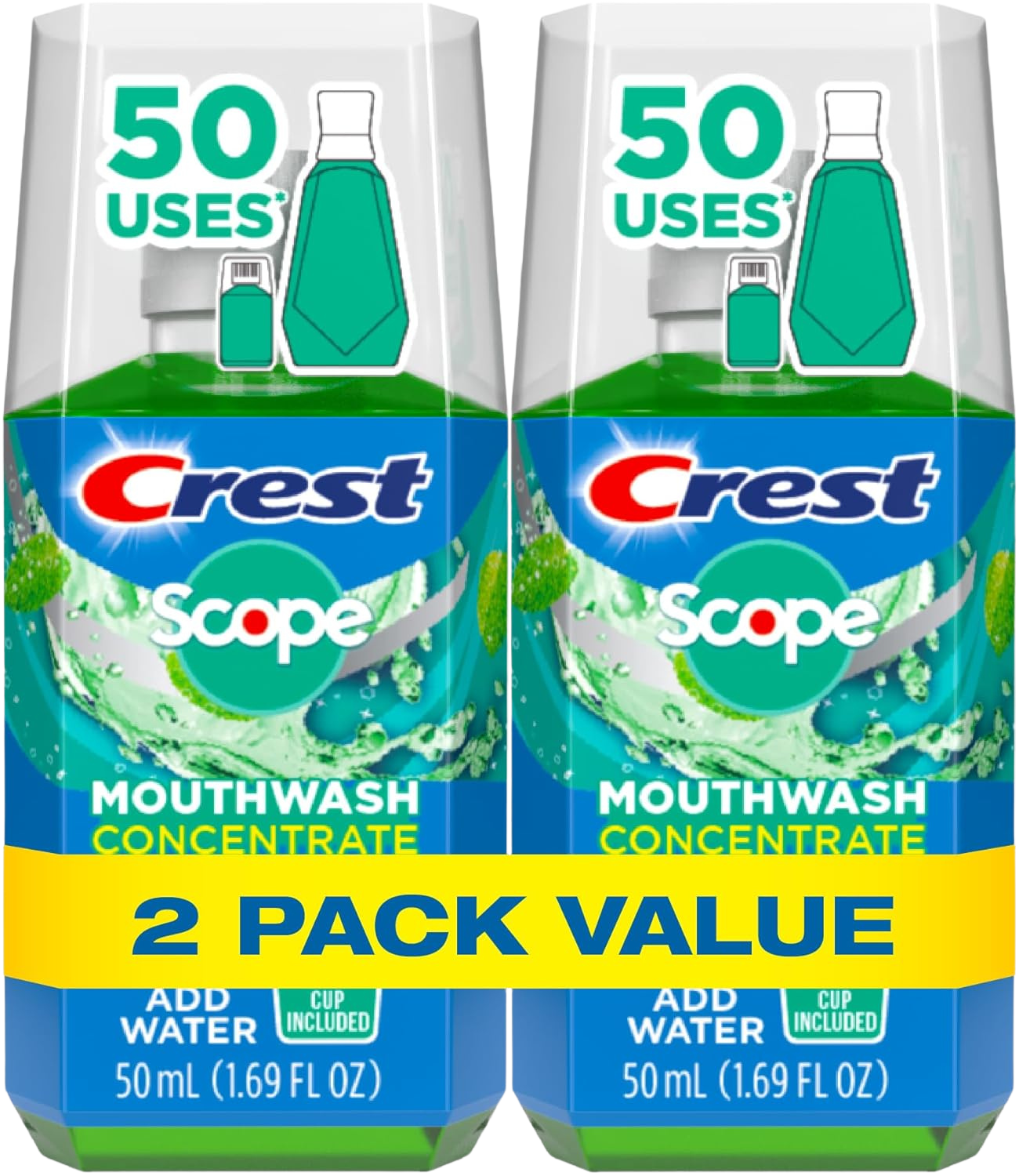 Crest Scope Mouthwash Concentrate 2-pack value — 50 uses each, add water